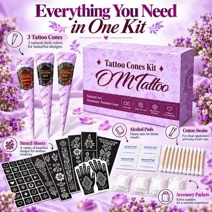🌸 Henna Tattoo Kit with Stencils – Temporary Body Art Cones for Hands & Creative Designs ✨