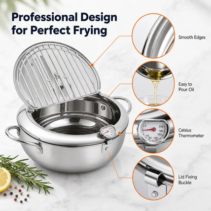 🔥 50% OFF 🍤 Stainless Steel Tempura Fryer Pot with Thermometer