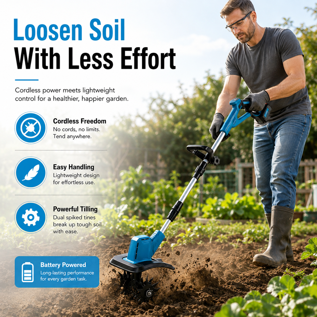 🔋 50% OFF Cordless Garden Cultivator with 2 Batteries – Work Longer, Move Freely 🌱