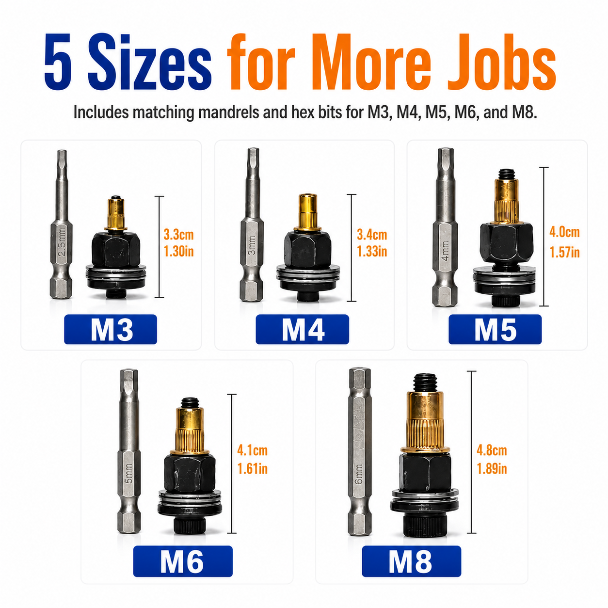 🔩 48% OFF 5-Size Rivet Nut Adapter Kit – M3 to M8 for Drills, Wrenches & DIY Metalwork