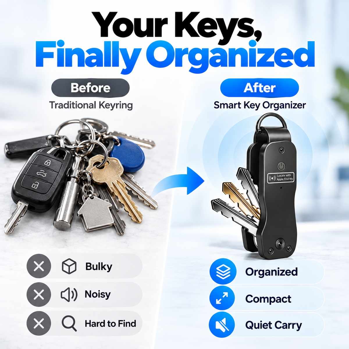 🔑 Smart Key Organizer With Find My Compatibility — Keep Keys Neat & Easier To Locate