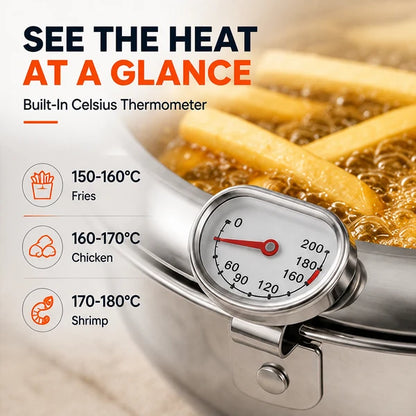 🔥 48% OFF 304 Stainless Steel Deep Fryer Pot 🍗 Stovetop Fryer With Thermometer & Oil Drain Rack