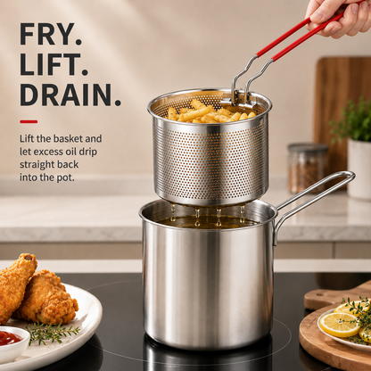 🔥 50% OFF Fry, Lift & Drain Stainless Steel Fryer Set 🍤