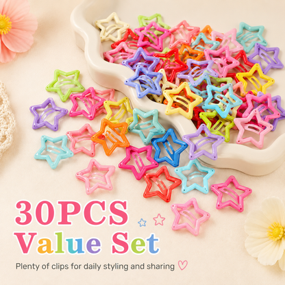 ⭐ 49% OFF 30PCS Colorful Star Hair Clips – Cute Snap Clips for Braids, Buns & Everyday Styles