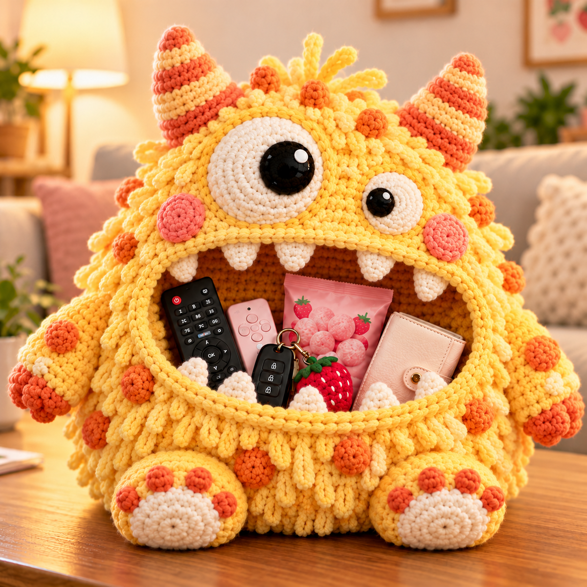 🔥 Last Day 49% OFF-👾 Hungry Monster DIY Crochet Storage Basket Kit for Couch & Desk Clutter 🧶