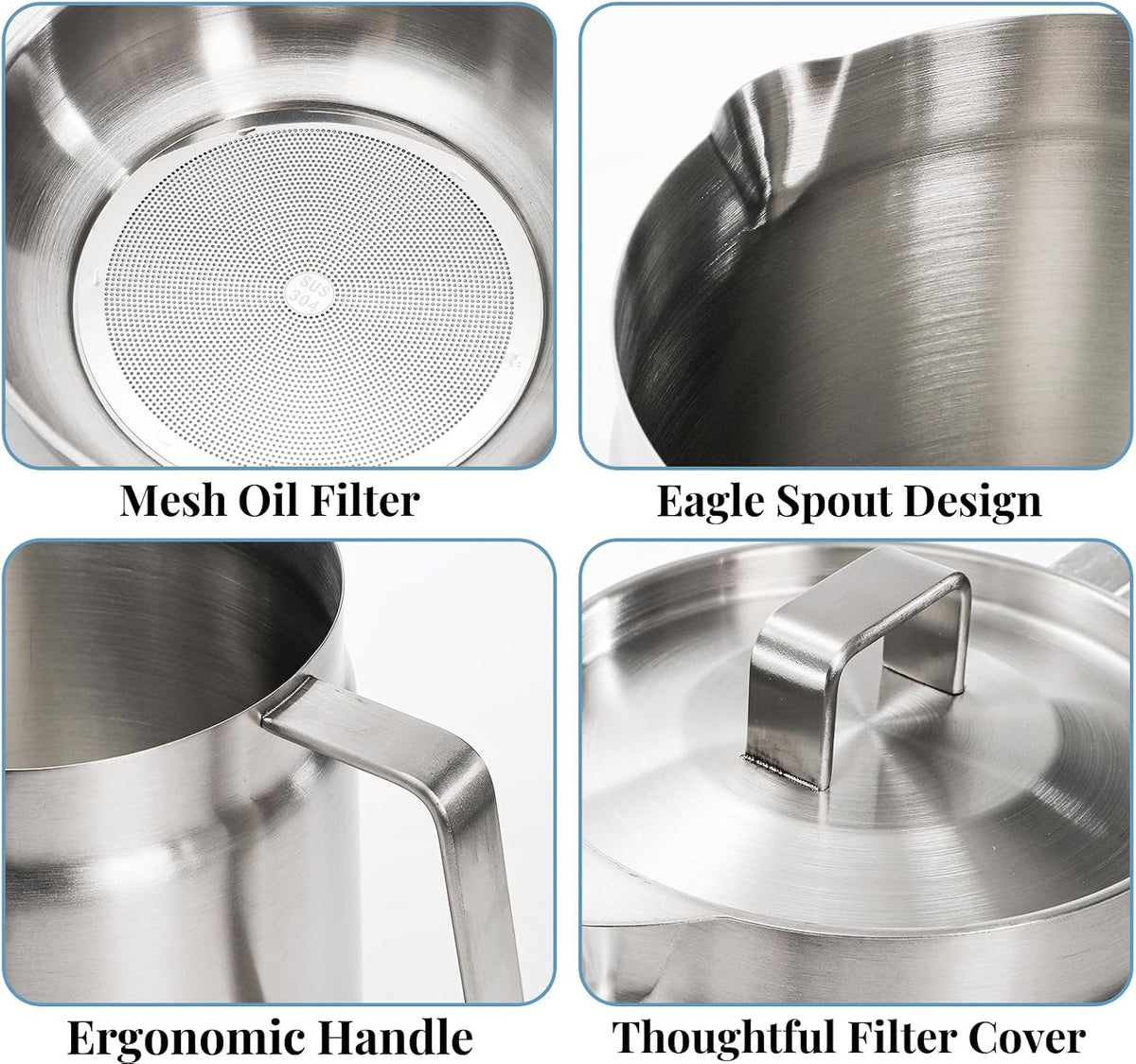 Stainless Steel Oil Filter Pot with Deep Fryer Basket, Stovetop Fryer