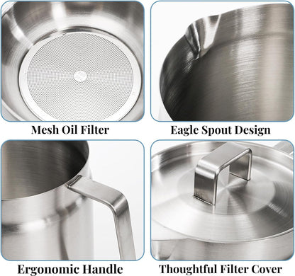 Stainless Steel Oil Filter Pot with Deep Fryer Basket, Stovetop Fryer