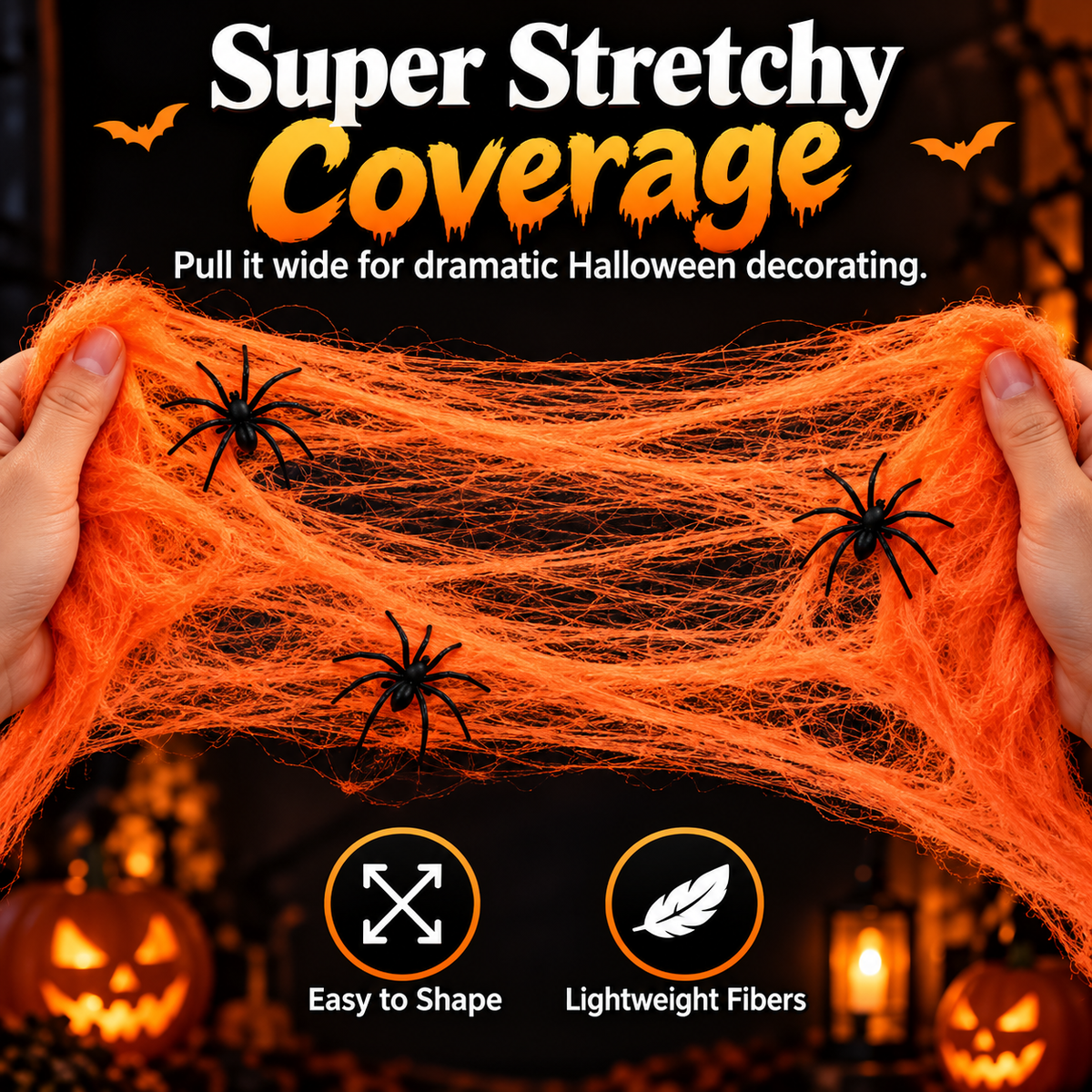 🎃 50% OFF Halloween Stretch Spider Web Set – 100g Web + 20 Spiders