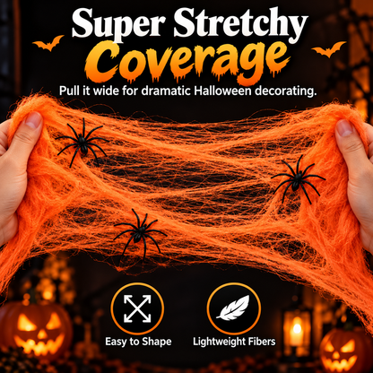 🎃 50% OFF Halloween Stretch Spider Web Set – 100g Web + 20 Spiders