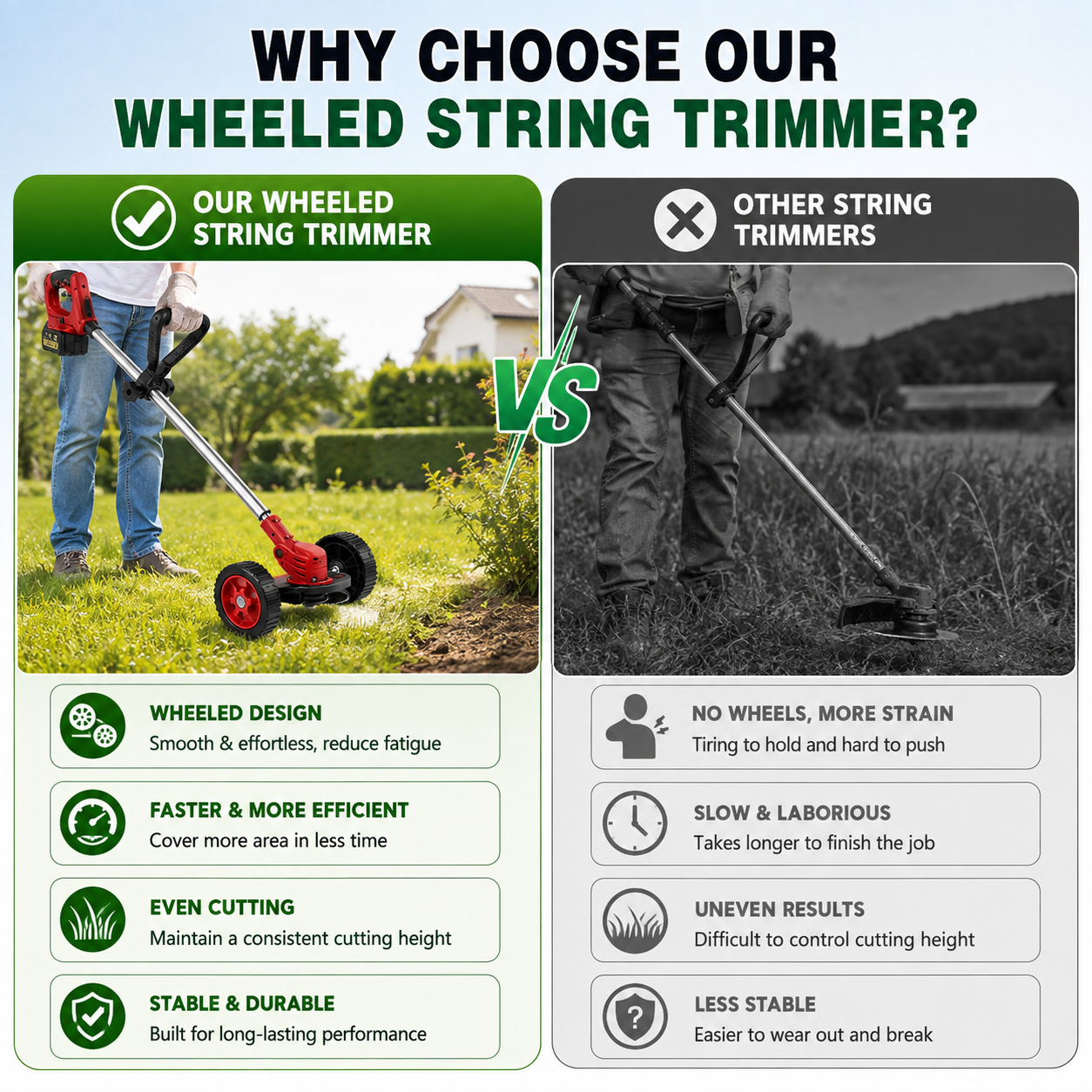 🔥 50% OFF 3-in-1 Cordless Weed Whacker with Adjustable Handle & Removable Support Wheels