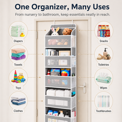 🔥 50% OFF 5-Tier Over-the-Door Organizer – Extra Side Mesh Pockets for More Storage 🚪