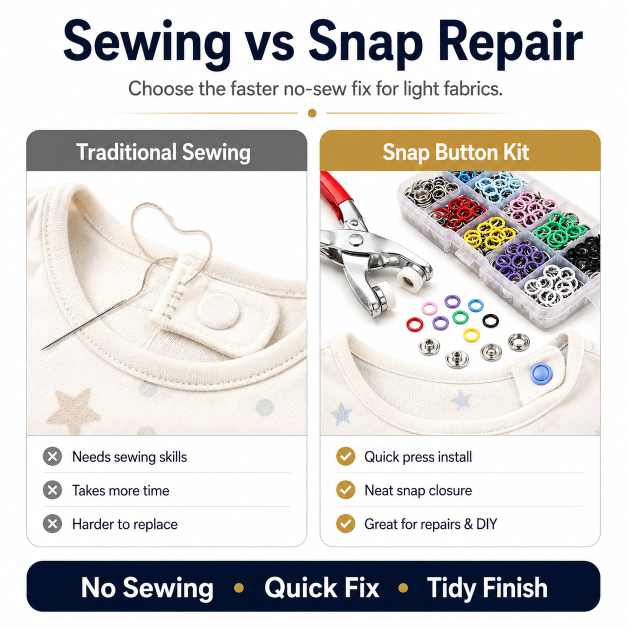 🔥49% OFF -🧵 No-Sew Snap Button Kit – Quick Clothing Repairs & DIY