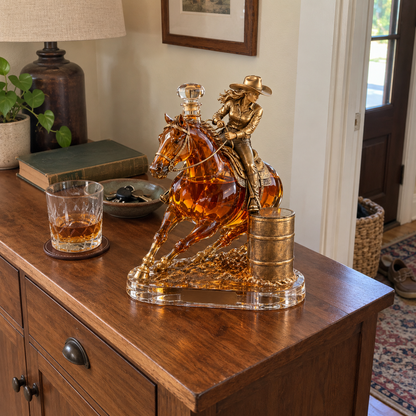 🐎 Western Spirit Cowgirl Whiskey Decanter — A Bold Tribute to the Thrill of Barrel Racing 🥃