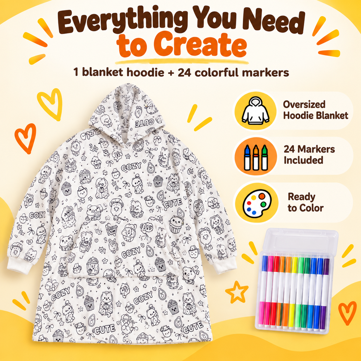 ✨ Wear Your Own Artwork – Cozy Coloring Hoodie for Kids & Adults