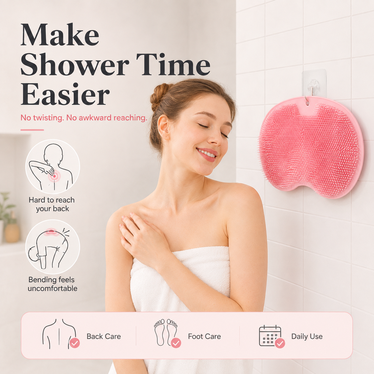 🔥 50% OFF 4-Pack Silicone Shower Scrubber Mats – Hands-Free Back & Foot Cleaning
