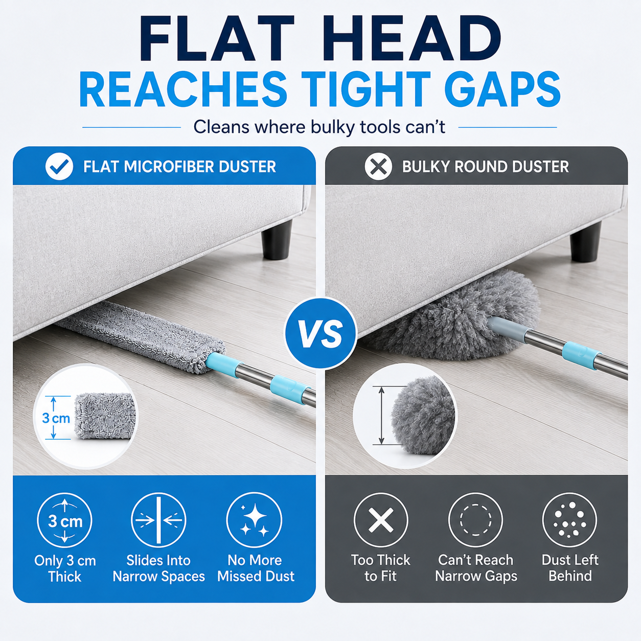 🔥49% OFF Flexible Flat Microfiber Duster – 3CM Slim Reach Cleaner