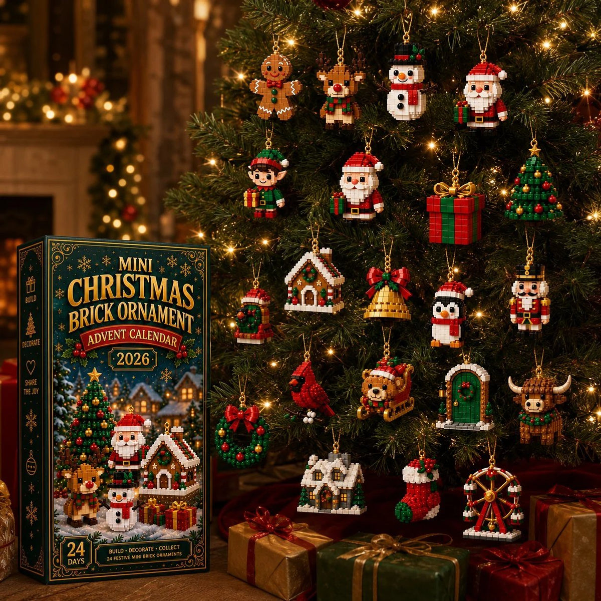 🎄 24-Day Mini Christmas Ornament Advent Calendar | 24 unique festive buildable designs with hanging loops—perfect for decorating Christmas trees, wreaths, and holiday displays 🧱