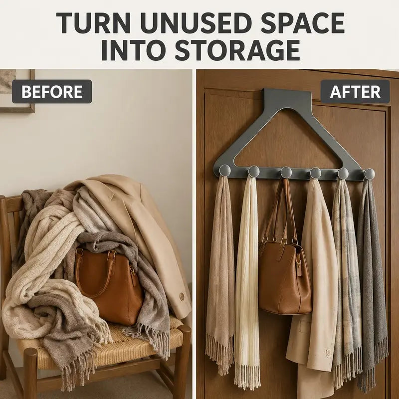 🏡 More Space, Less Clutter! ✨ No-Drill Door Hook Rack for Bags & Clothes