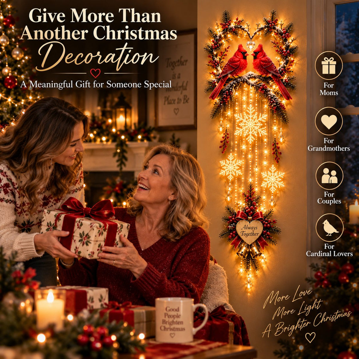 🐦✨ Two Hearts in Winter™ | Lighted Cardinal Christmas Wall Decor