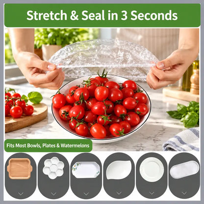 🌿 Save 50% Today ✨ 100PCS Elastic Stretch Food Covers – Quick-Fit Bowl & Plate Covers