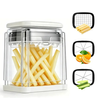 🎉 Fingersafe French Fry Cutter – Stainless Steel Potato Slicer with Detachable Interchangeable Blades