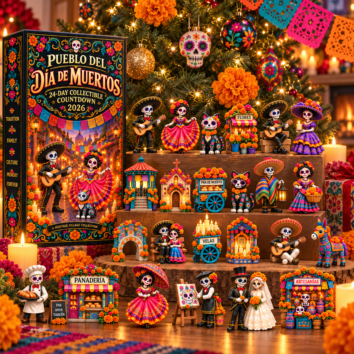 🌺 Día de los Muertos 24-Day Heritage Village Advent Calendar | Hand-Painted Mexican Keepsake 💀