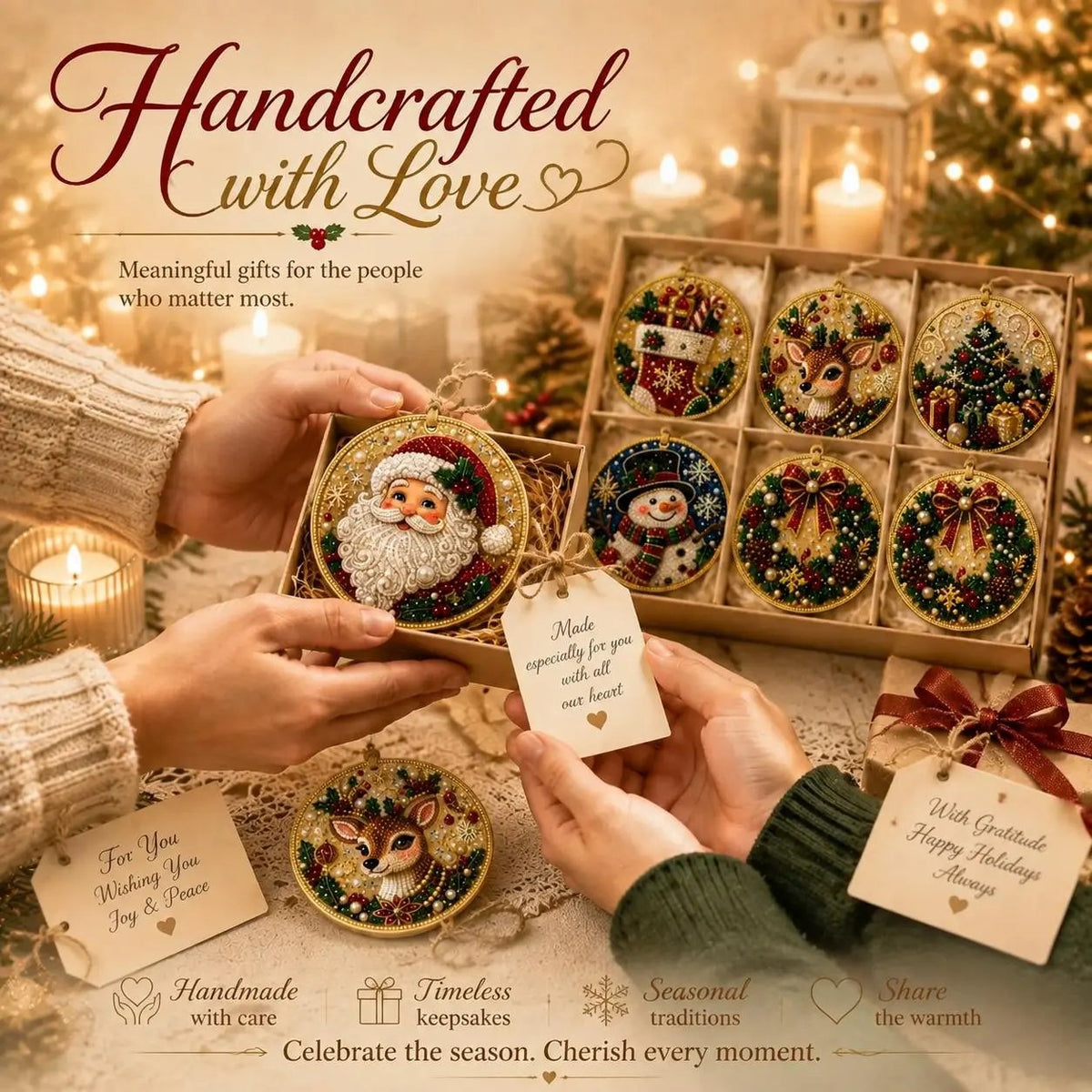 🎄 12-Piece Christmas Diamond Painting Ornament Kit – DIY Tree Hanging Decor