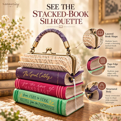 📚✨Book Stack Handbag – Vintage-Inspired Book-Shaped Top Handle Purse, Unique Gift for Book Lovers