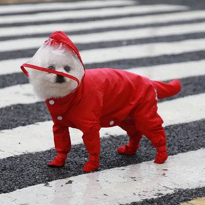 🐶Waterproof 4-Leg Dog Raincoat with Hood & Attached Boots