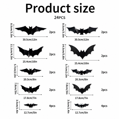 Halloween LED Bat Wall Decor – 3D Glitter Flying Bat Stickers for Spooky Party, Room & Window Decorations