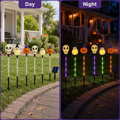 💀 Solar Halloween Stake Lights – Pumpkin Ghost Skull 6PCS & Retro Skull 5PCS