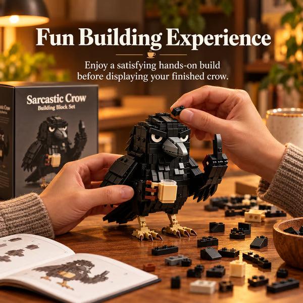 ☕ Sarcastic Coffee Crow Building Set – Funny Crow Desk Decor & Unique Gift for Coffee Lovers 🐦‍⬛