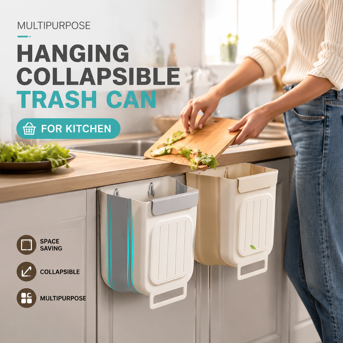 🗑️ Multipurpose Hanging Collapsible Trash Can for Kitchen & Bathroom