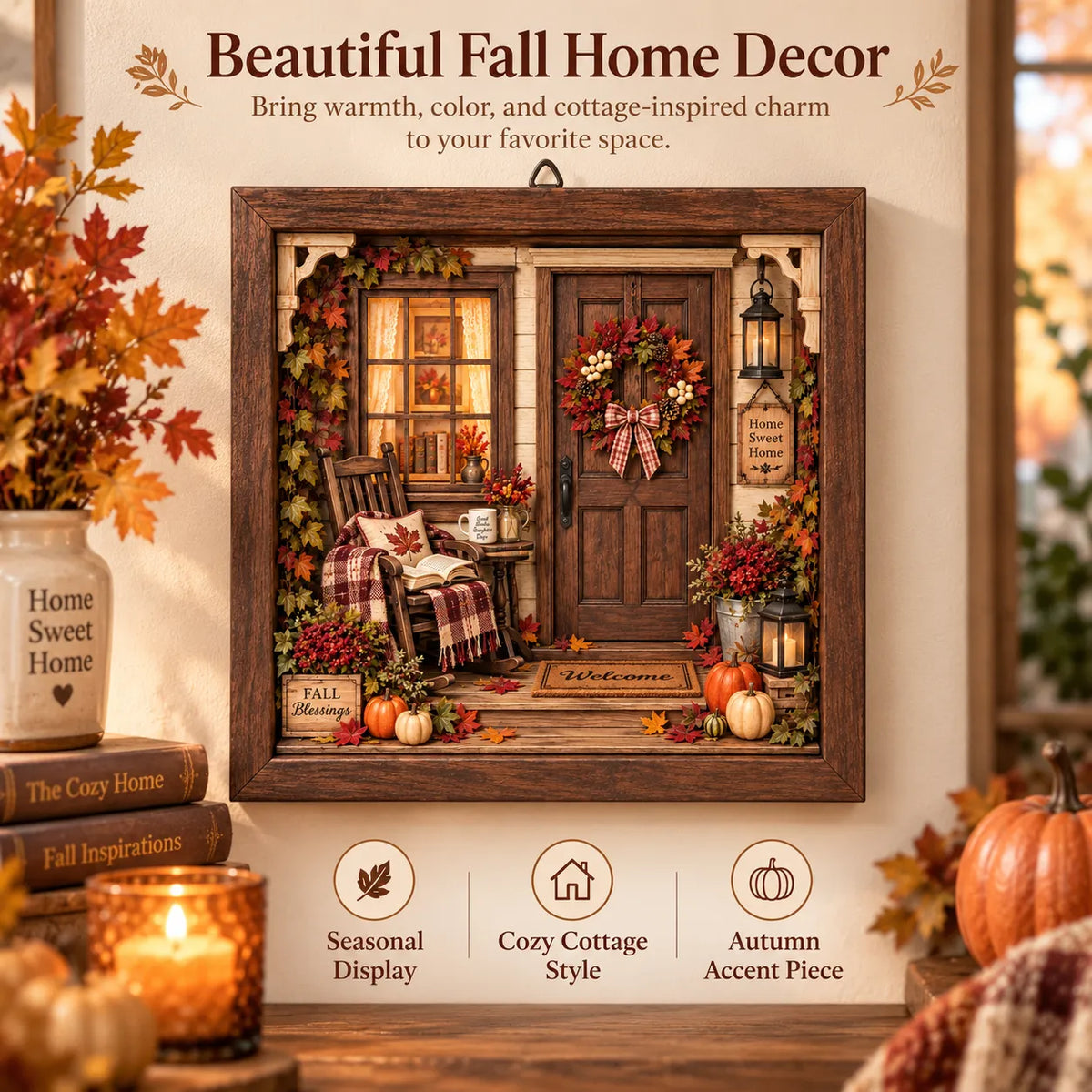🍂 Autumn Reading Porch DIY 3D Wooden Shadow Box Craft Kit for Fall Decor 📚