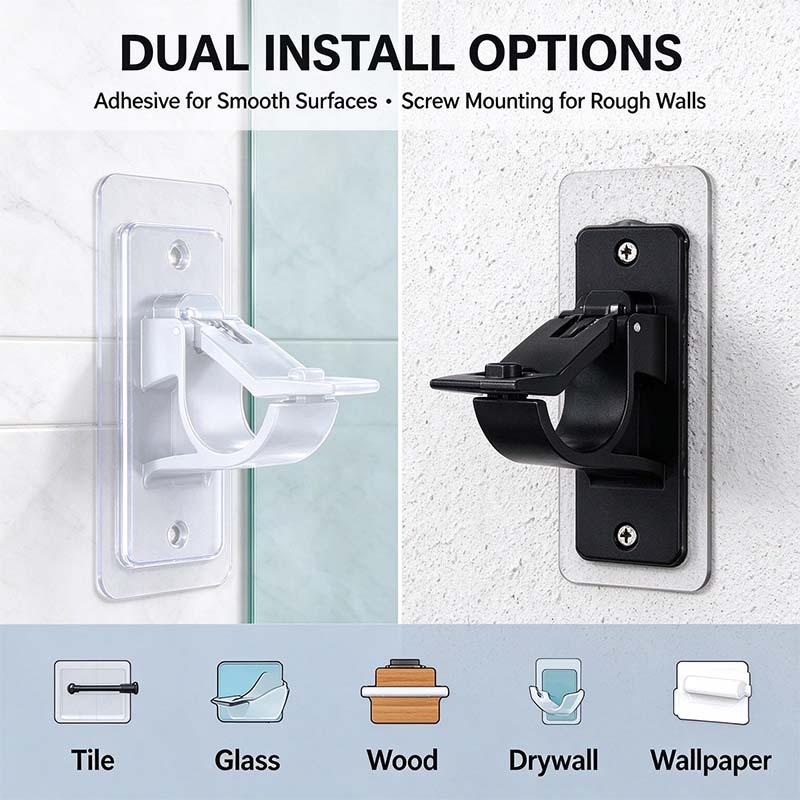2-Pack No-Drill Curtain Rod Brackets, Self-Adhesive Multifunctional Acrylic Gel Rod Holder Hooks 🏠