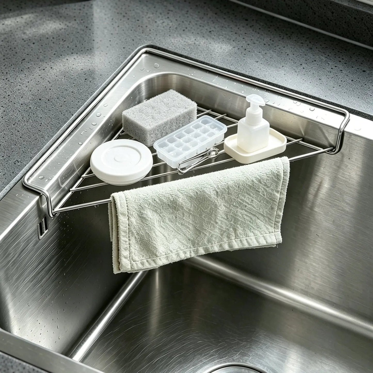 ✨ 50% OFF — Triangular Sink Draining Rack That Turns Corners Into Storage