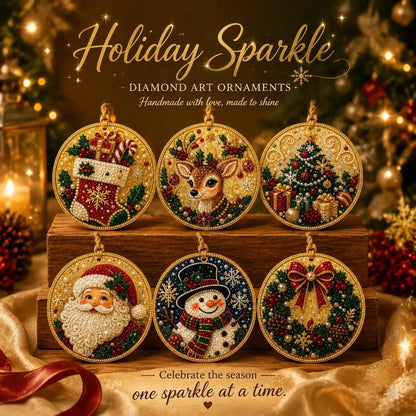 🎄 12-Piece Christmas Diamond Painting Ornament Kit – DIY Tree Hanging Decor
