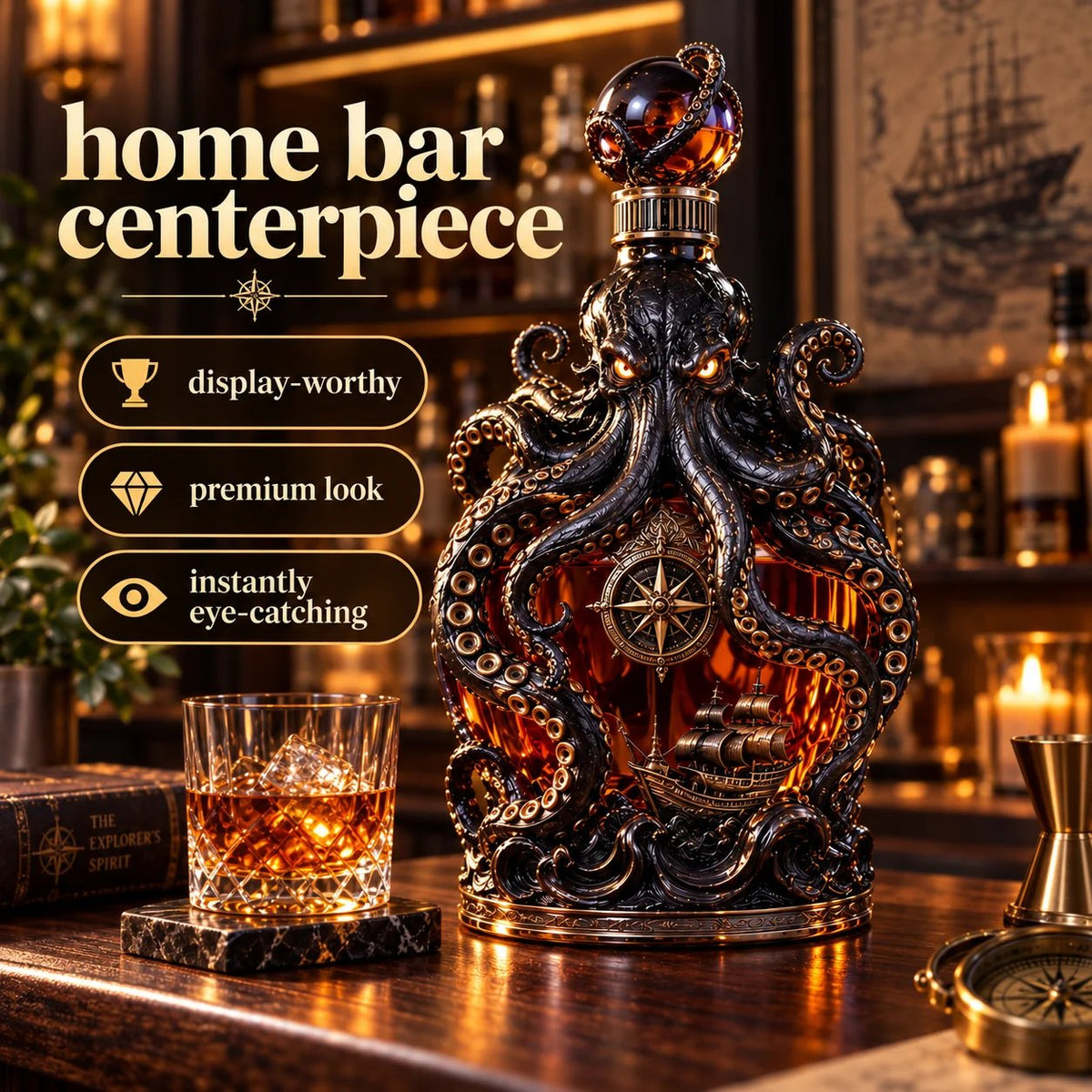 🐙 Mythic Kraken Whiskey Decanter with Sculpted Tentacles & Collector's Gift Box ⚓