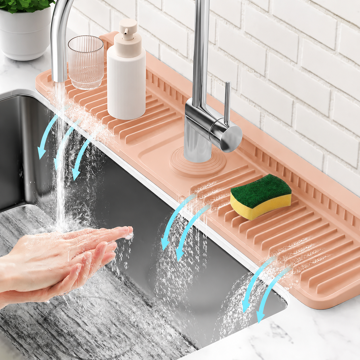 📢 LAST DAY 49% OFF 🔥 Silicone Faucet Splash Guard Mat 🚰 7° Self-Draining Sink Counter Mat