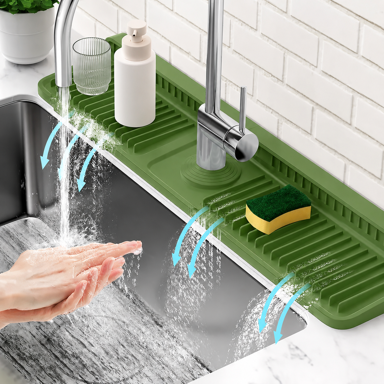 📢 LAST DAY 49% OFF 🔥 Silicone Faucet Splash Guard Mat 🚰 7° Self-Draining Sink Counter Mat