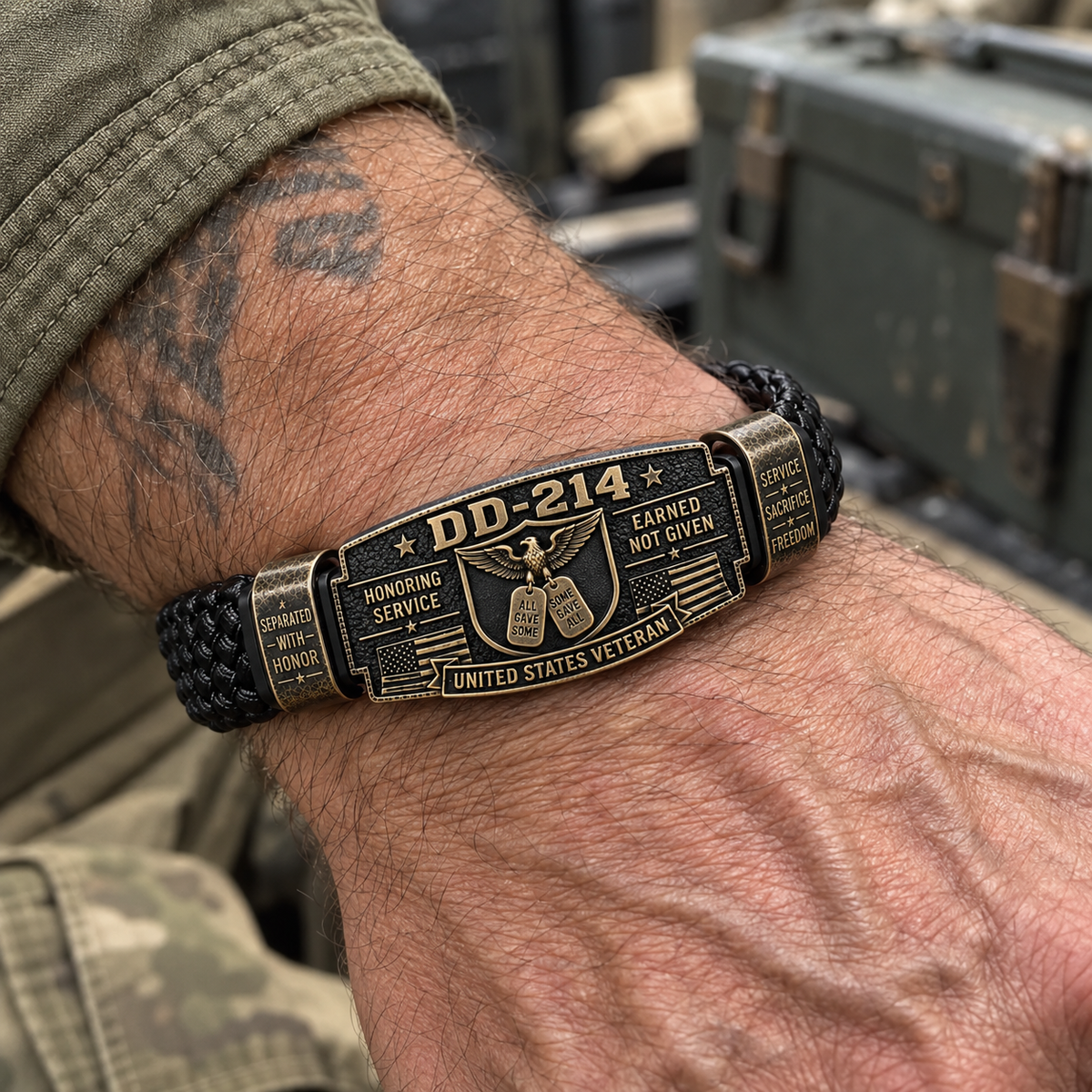 🎖️ Handmade DD-214 Veteran Honor Bracelet – "Earned, Not Given" Military Tribute 🇺🇸
