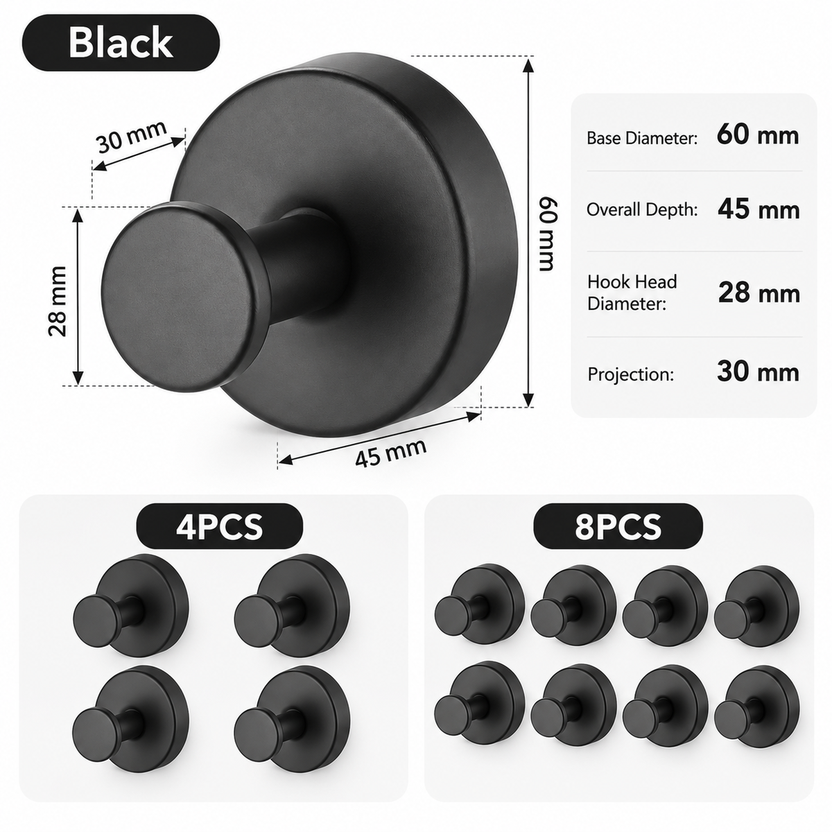 🔩 Heavy-Duty Matte Black Stainless Steel Vacuum Suction Hooks (15 LBS No-Drill) 🚿