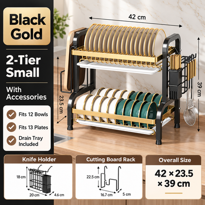 🍽️ Space-Saving 2-Tier Dish Drainer With Removable Drip Trays