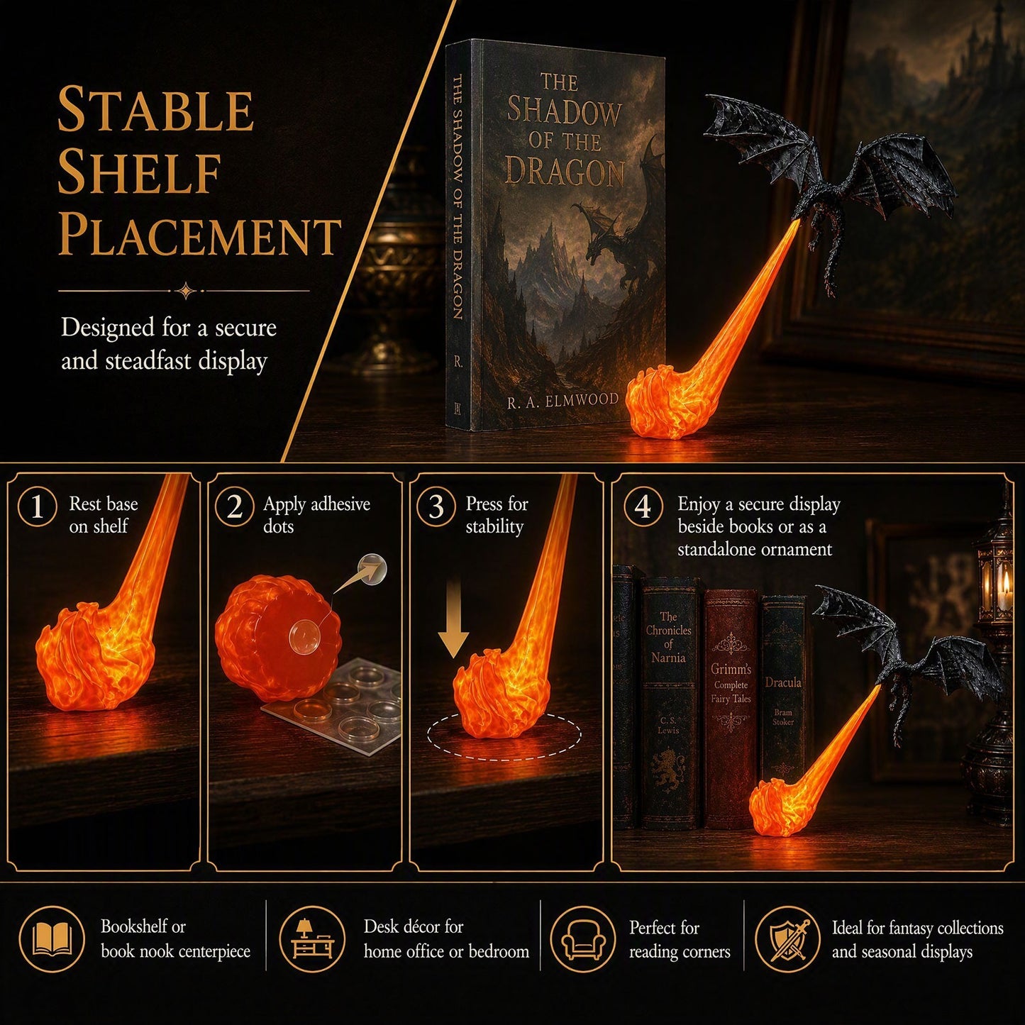 🐉 50% OFF Flying Dragon Bookshelf Light – Bring Fantasy to Life 🔥