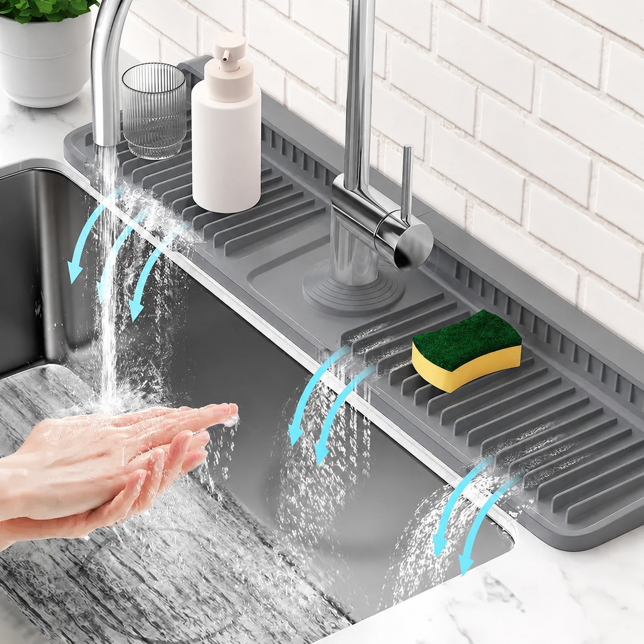 📢 LAST DAY 49% OFF 🔥 Silicone Faucet Splash Guard Mat 🚰 7° Self-Draining Sink Counter Mat