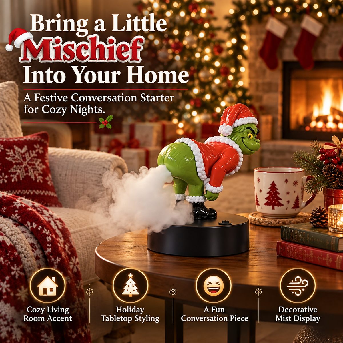 😂  Funny Christmas Mist Diffuser – Grinch-Inspired Holiday Decor🎄