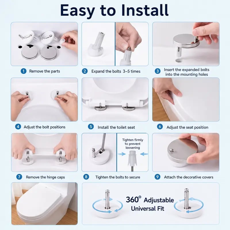 🚽 50% OFF Toilet Seat Fixing Bolts – Anti-Wobble Top Mount Expansion Kit