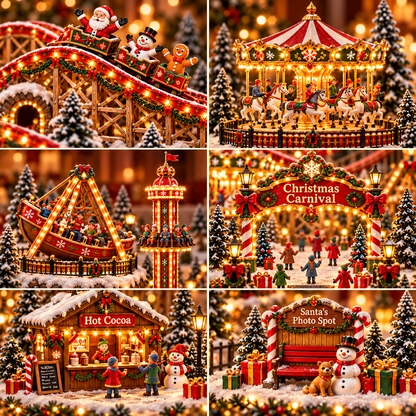 🔥 LAST DAY 50% OFF ！！！🎄 Magical Christmas Carnival Village – Animated Roller Coaster & Glowing Lights