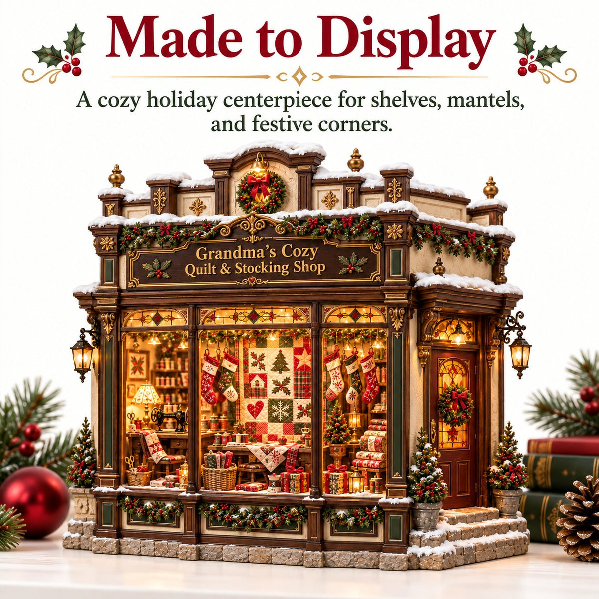 🎄✨ Grandma’s Cozy Quilt Shop– DIY Light-Up Christmas Miniature | Build Your Own Holiday Magic ❤️