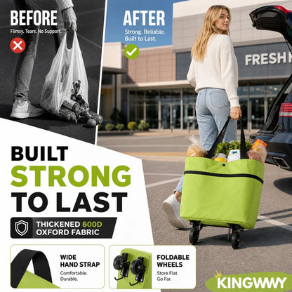 Shopping bag with wheels, foldable small trolley for groceries, portable, large-capacity women's bag for home use